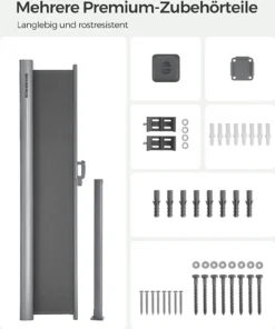 SONGMICS Alu Seitenmarkise 200 X 400 Cm 280 G/m² Ausziehbar Sichtschutz, Sonnenschutz Für Balkon & Terrasse Anthrazit GSA204G01 -Grünwelt Exporteren Garten-Winkel 00eca1e1087aef4e930bb0b4aaaeaba5