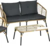 Outsunny 4 Tlg. Gartenmöbel-Set, Rattan Sitzgarnitur Mit Kissen, Sitzgruppe Mit 3 Sesseln, 1 Couchtisch, Balkonmöbel Im Boho-Stil Für 4 Personen, Sand+Dunkelgrau