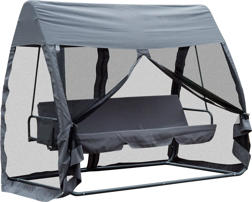 Outsunny Hollywoodschaukel Schaukelbank Gartenliege 3-Sitzer Mit Seitenwänden Grau 240x140x197cm 1 Outsunny Hollywoodschaukel Schaukelbank Gartenliege 3-Sitzer Mit Seitenwänden Grau 240x140x197cm