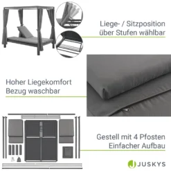 Juskys Doppel Loungebett Kreta - Gartenliege Für 2 Personen - Dach & Rückenlehne Verstellbar - Sonnenliege Für Terrasse, Garten & Balkon - Liege Grau -Grünwelt Exporteren Garten-Winkel 022fd860d5d633a6214c1e44e590ddf0