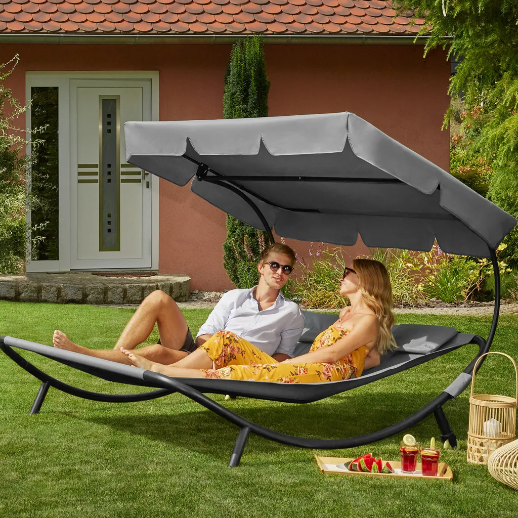 Tectake Gartenliege Für 2 Personen - Grau 2 Tectake Gartenliege Für 2 Personen - Grau – Bild 2