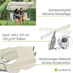 Juskys Hollywoodschaukel 3-Sitzer Mit Dach & Sitzauflage – Gartenschaukel 200 Kg Belastbar – Schaukelbank Für Garten & Terrasse - Beige -Grünwelt Exporteren Garten-Winkel 031e0402ff997d6db38c27c4c3fbd239