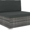 VidaXL Modular-Sofa-Mittelteil 1 Stk. + Auflagen Poly Rattan Grau