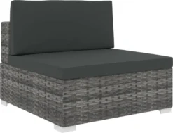 VidaXL Modular-Sofa-Mittelteil 1 Stk. + Auflagen Poly Rattan Grau