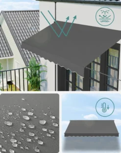 SONGMICS Balkonmarkise, 300 Cm, Alu-Klemmmarkise, 280 G/m² Polyester, Höhenverstellbar, Sonnenmarkise, Mit Handkurbel, Sonnenschutz, Für Balkon, Terrasse, Garten, Anthrazit GSA313G02 -Grünwelt Exporteren Garten-Winkel 05468c634384c3e25d6599860a78e2b6