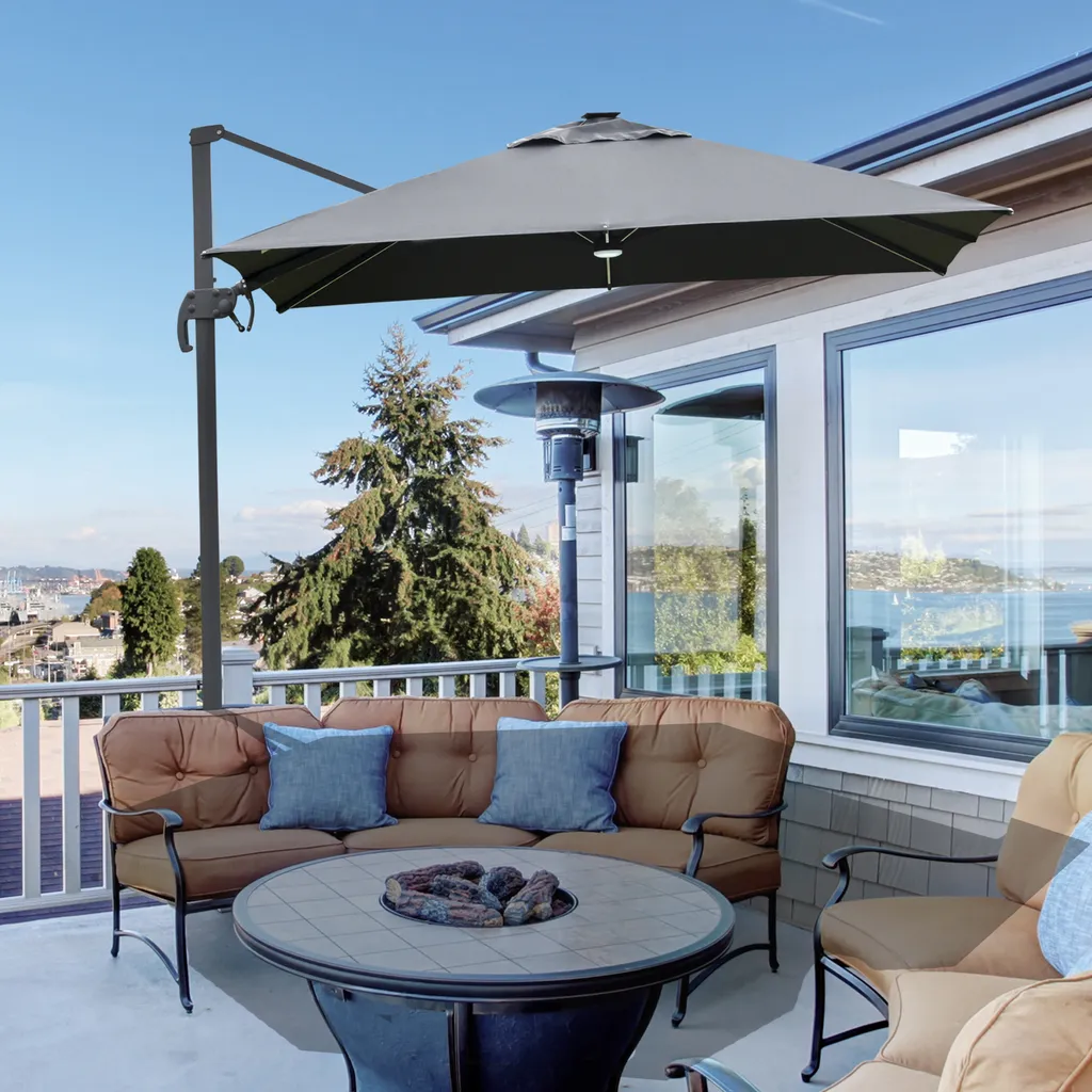 Outsunny Sonnenschirm 3x3m Ampelschirm Alu Roma Schirm Mit Solar-LED-Lichtern Neigbar Dunkelgrau 2 Outsunny Sonnenschirm 3x3m Ampelschirm Alu Roma Schirm Mit Solar-LED-Lichtern Neigbar Dunkelgrau – Bild 2