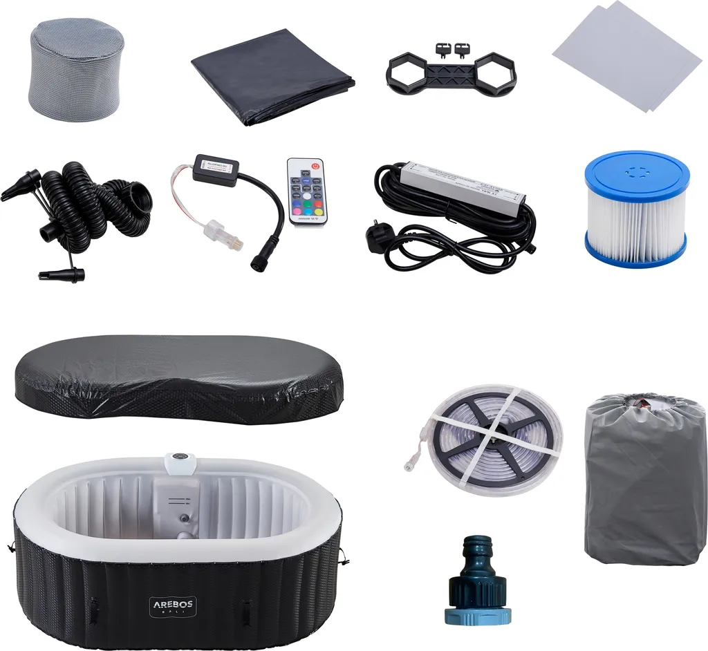 AREBOS Whirlpool Mit LED Beleuchtung, Aufblasbar, In- & Outdoor,190x120 Cm Oval, 2 Personen, 90 Massagedüsen, Mit Heizun, 550 Liter, Inkl. Abdeckung 11 AREBOS Whirlpool Mit LED Beleuchtung, Aufblasbar, In- & Outdoor,190x120 Cm Oval, 2 Personen, 90 Massagedüsen, Mit Heizun, 550 Liter, Inkl. Abdeckung – Bild 11