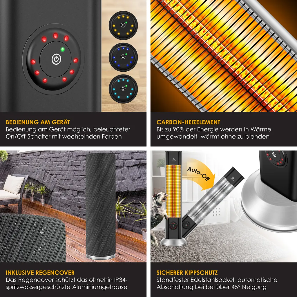 KESSER® Standheizstrahler Infrarot Stand Heizstrahler Inkl. Schutzhülle Wärmestrahler Terrasse Infrarotstrahler Turmheizstrahler 2000 Watt Terrassenstrahler Standheizung Mit Fernbedienung, Farbe:Silber 4 KESSER® Standheizstrahler Infrarot Stand Heizstrahler Inkl. Schutzhülle Wärmestrahler Terrasse Infrarotstrahler Turmheizstrahler 2000 Watt Terrassenstrahler Standheizung Mit Fernbedienung, Farbe:Silber – Bild 4