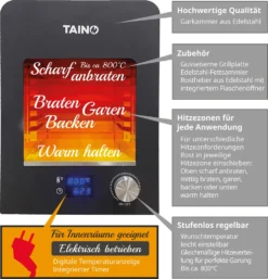 TAINO Beef-Grill Elektrisch Oberhitzegrill Steakgrill 800 Grad Hochleistungsgrill Edelstahl Schwarz -Grünwelt Exporteren Garten-Winkel 0738d68cf0cf7c8c0aa1423b8894923d