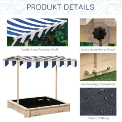 Outsunny Sandkasten Sandkiste Aus Holz Für Garten Sandkasten Mit Dach Felix Kindersandkasten Mit Dach Abnehmbar Rücklehnen Verstellbar Tannenholz 3-7 Jahren 106 X 106 X 121 Cm Natur -Grünwelt Exporteren Garten-Winkel 08675251ed56ac8f7720ebba3b361b6a