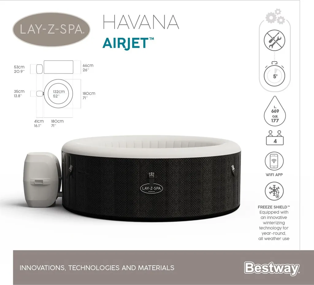 Bestway® LAY-Z-SPA® WLAN-Whirlpool Havana AirJet™ Ø 180 X 66 Cm, Rund 14 Bestway® LAY-Z-SPA® WLAN-Whirlpool Havana AirJet™ Ø 180 X 66 Cm, Rund – Bild 14