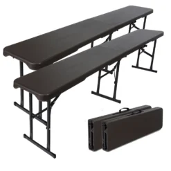 2x Bierbank Klappbank Aus Kunstoff Grau Holzoptik 180cm Klappbar Bierzeltbank Campingbank