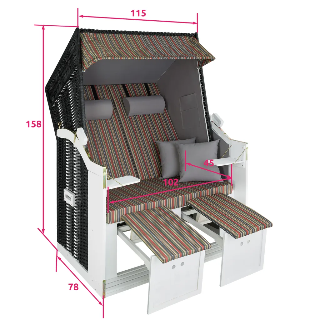 Tectake Strandkorb Mit Polster, Verstellbar, Inkl. Schutzhülle - Bunt 6 Tectake Strandkorb Mit Polster, Verstellbar, Inkl. Schutzhülle - Bunt – Bild 6