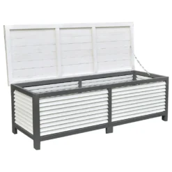 Mucola Auflagenbox 140CM Kissenbox Holz Gartentruhe Gartenbox Auflagentruhe Truhe Grau