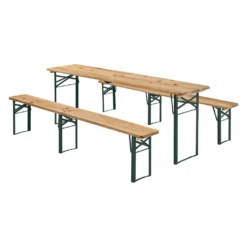 Juskys Bierzeltgarnitur 3-teilig Biertischgarnitur Mittig Klappbar 220 Cm - Gartenmöbel Set Aus Tannenholz Biertisch Bierbänke Festzeltgarnitur Natur