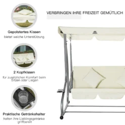 Outsunny Schaukelstuhl 3-Sitzer Hollywoodschaukel Gartenschaukel Mit Sitz- Und Rückenlehnen Tablett Sitzbank Schwingbank Dachwinkel Verstellbar Stahlrohr Oxford-Stoff Beige 200 X 120 X 164 Cm -Grünwelt Exporteren Garten-Winkel 0ae8fc5e47cd723ebb4a195d88a9ec1e