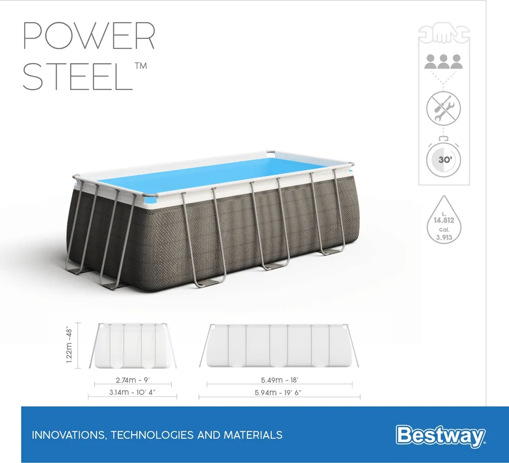 Bestway Power Steel™ Frame Pool Komplett-Set, Eckig, Mit Filterpumpe, Sicherheitsleiter & Abdeckplane 549 X 274 X 122 Cm, Schwimmbecken, Schwimmen, Pools 19 Bestway Power Steel™ Frame Pool Komplett-Set, Eckig, Mit Filterpumpe, Sicherheitsleiter & Abdeckplane 549 X 274 X 122 Cm, Schwimmbecken, Schwimmen, Pools – Bild 19