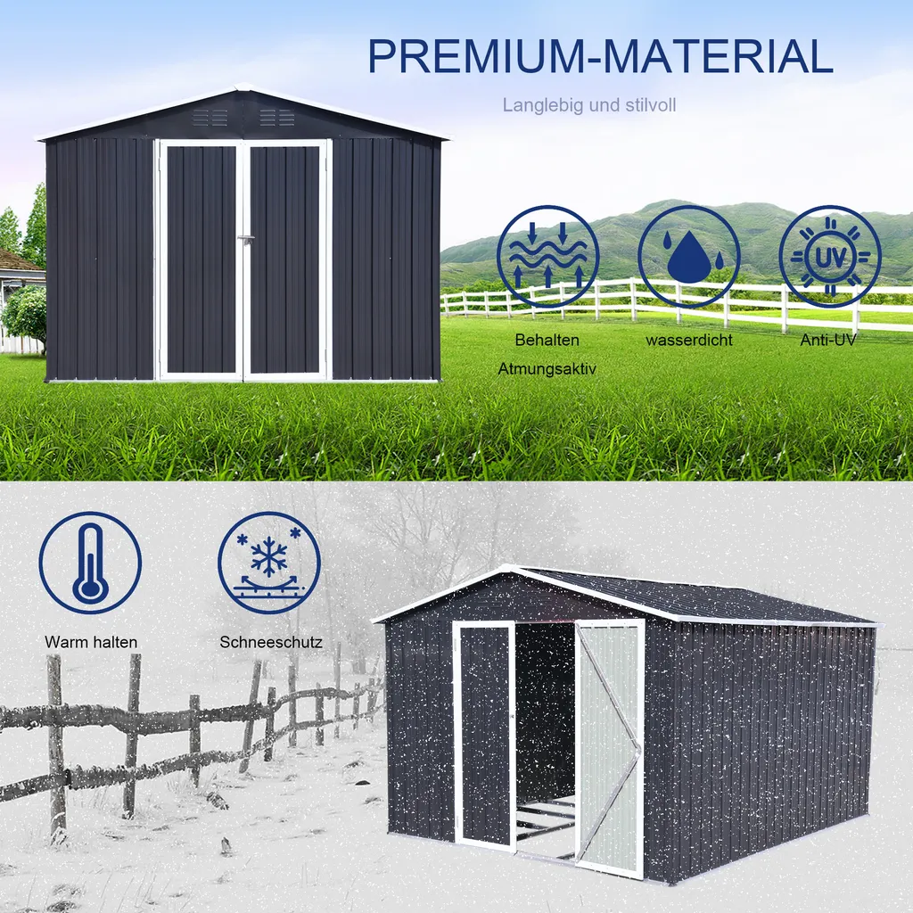 Metall XXXL Gerätehaus 305x254x191cm Mit Fundament Satteldach Geräteschuppen Garten Schuppen Pultdach Schwarz 7 Metall XXXL Gerätehaus 305x254x191cm Mit Fundament Satteldach Geräteschuppen Garten Schuppen Pultdach Schwarz – Bild 7