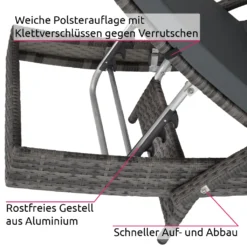 Tectake Aluminium Rattan Sonnenliege Océane - Grau