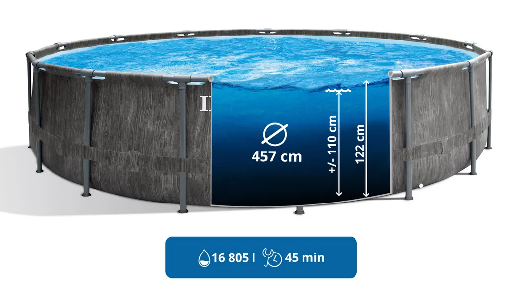 Intex Greywood Prism Frame 457x122 Cm Schwimmbecken 26742 Komplett-Set Mit Pumpe, Unterlegeplane, Abdeckplane Und Leiter Sowie Extra-Zubehör Wie: Luftmatratze Und Strandball 3 Intex Greywood Prism Frame 457x122 Cm Schwimmbecken 26742 Komplett-Set Mit Pumpe, Unterlegeplane, Abdeckplane Und Leiter Sowie Extra-Zubehör Wie: Luftmatratze Und Strandball – Bild 3