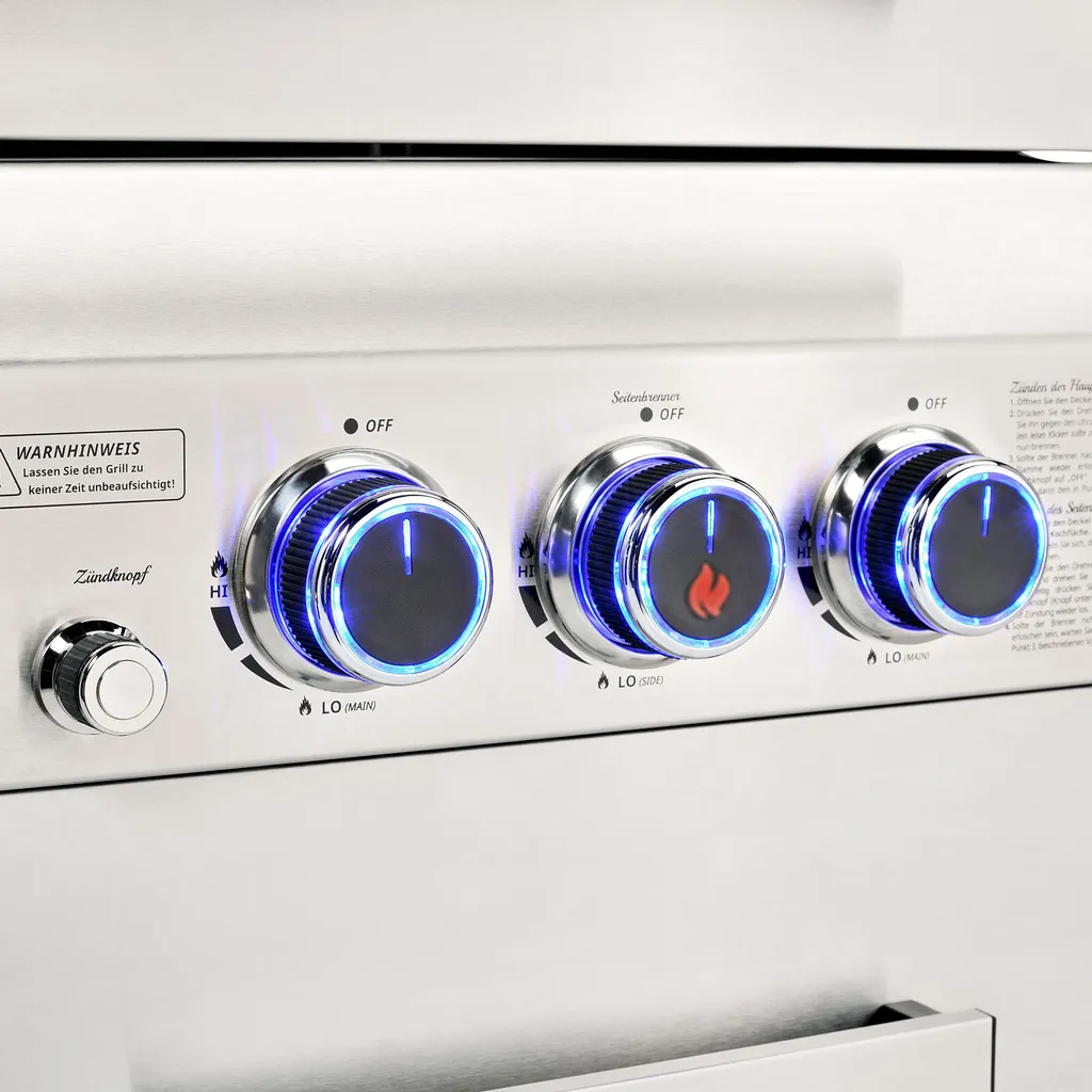 TAINO PLATINUM 2+1 Gasgrill Komplett Edelstahl 4-Brenner Silber Grillwagen BBQ Keramik-Brenner Sear-Zone 6 TAINO PLATINUM 2+1 Gasgrill Komplett Edelstahl 4-Brenner Silber Grillwagen BBQ Keramik-Brenner Sear-Zone – Bild 6