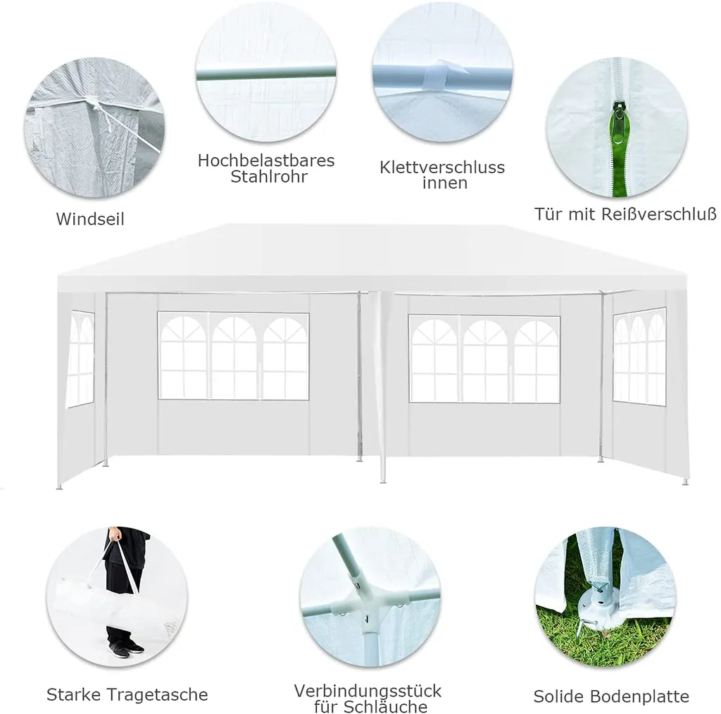 COSTWAY 3x6m Gartenpavillon Partyzelt Mit 4 Abnehmbaren Seitenwänden Inkl. Tragetasche Weiß 5 COSTWAY 3x6m Gartenpavillon Partyzelt Mit 4 Abnehmbaren Seitenwänden Inkl. Tragetasche Weiß – Bild 5