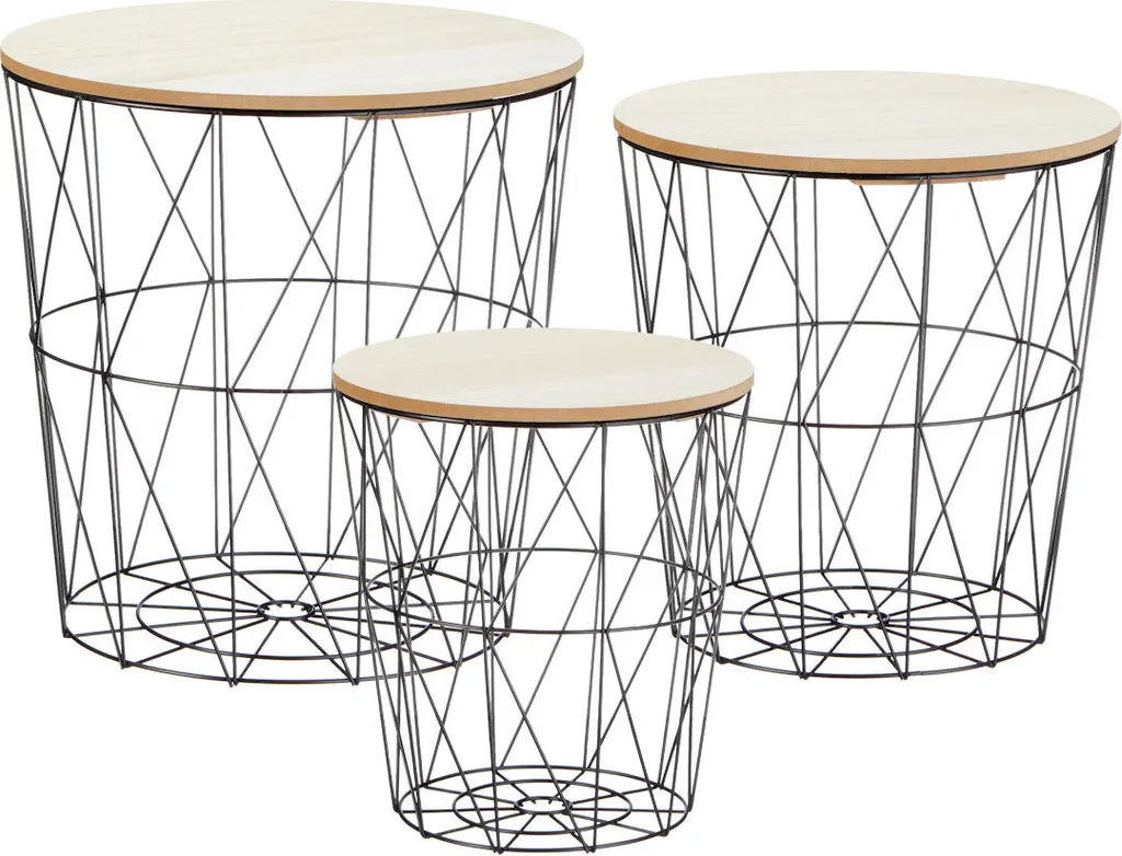 Tisch Set Korb 3er Set - 3 Tische Mit 3 Deckeln - Tischplatte: Hell (30598) 1 Tisch Set Korb 3er Set - 3 Tische Mit 3 Deckeln - Tischplatte: Hell (30598)