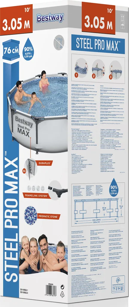 Bestway® Steel Pro MAX™ Frame Pool Ohne Pumpe Ø 305 X 76 Cm, Lichtgrau, Rund 14 Bestway® Steel Pro MAX™ Frame Pool Ohne Pumpe Ø 305 X 76 Cm, Lichtgrau, Rund – Bild 14