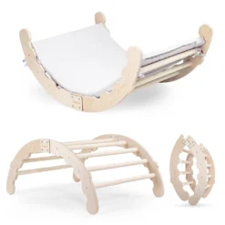 MAMOI® Kletterbogen, Kletterdreieck, Baby Klettern Mit Kissen, Regenbogenwippe Aus Holz, Holzbogen Für Kinder, Klettergerüst Indoor Ab 1/2/3 Jahre