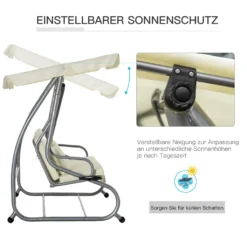 Outsunny Schaukelstuhl 3-Sitzer Hollywoodschaukel Gartenschaukel Mit Sitz- Und Rückenlehnen Tablett Sitzbank Schwingbank Dachwinkel Verstellbar Stahlrohr Oxford-Stoff Beige 200 X 120 X 164 Cm -Grünwelt Exporteren Garten-Winkel 0fd3219b356d77e7da2d280fc78d09fc