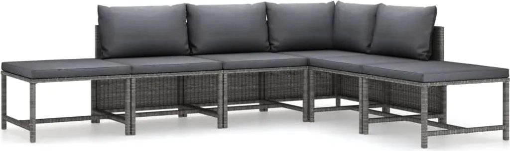 VidaXL 6-tlg. Garten-Lounge-Set Mit Kissen Poly Rattan Grau 1 VidaXL 6-tlg. Garten-Lounge-Set Mit Kissen Poly Rattan Grau
