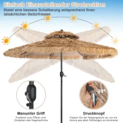 COSTWAY Sonnenschirm Hawaii, Terrassenschirm Mit Doppeldach, Stroh Strandschirm Marktschirm Neigbar Gartenschirm Für Strand, Garten, Outdoor -Grünwelt Exporteren Garten-Winkel 10a56d13734310ccf0386f4e764d69b1
