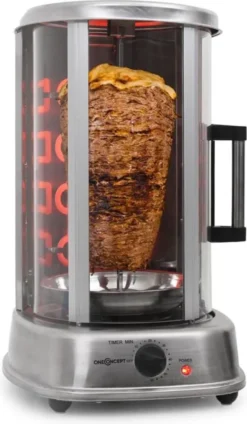 OneConcept Kebap Master Pro - Dönergrill, Hähnchengrill, Gyrosgrill, Vertikalgrill, Drehgrill Mit Drehspieß, Elektro-/ Tischgrill Für Zu Hause, Max. 1500 Watt, 360° Hitzeverteilung, Silber