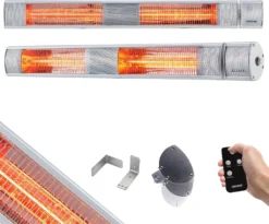 AREBOS Infrarot Heizstrahler Mit Fernbedienung, 3000W, 3 Heizstufen, Terrassenheizer, Wand-Heizstrahler, Silber