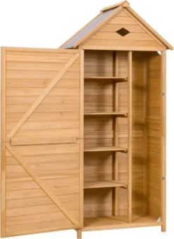 COSTWAY Gartenschrank Mit Satteldach Gerätehaus Wetterfest Geräteschuppen Werkzeugschrank Holz Geräteschrank 177x80x45cm