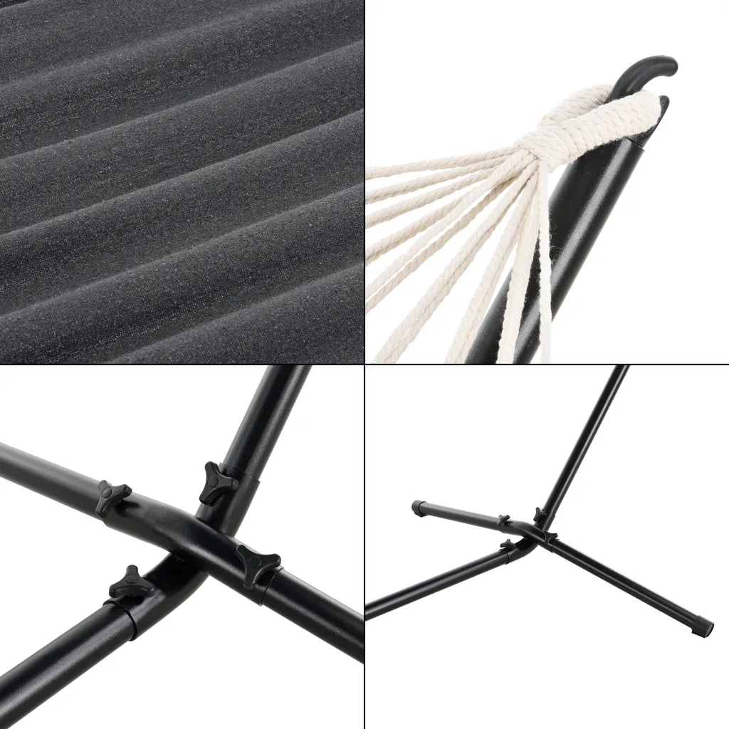 Hängematte Mit Gestell Hängeschaukel 200 X 100 Cm Indoor Outdoor Baumwolle Bis 120 Kg Dunkelgrau 7 Hängematte Mit Gestell Hängeschaukel 200 X 100 Cm Indoor Outdoor Baumwolle Bis 120 Kg Dunkelgrau – Bild 7
