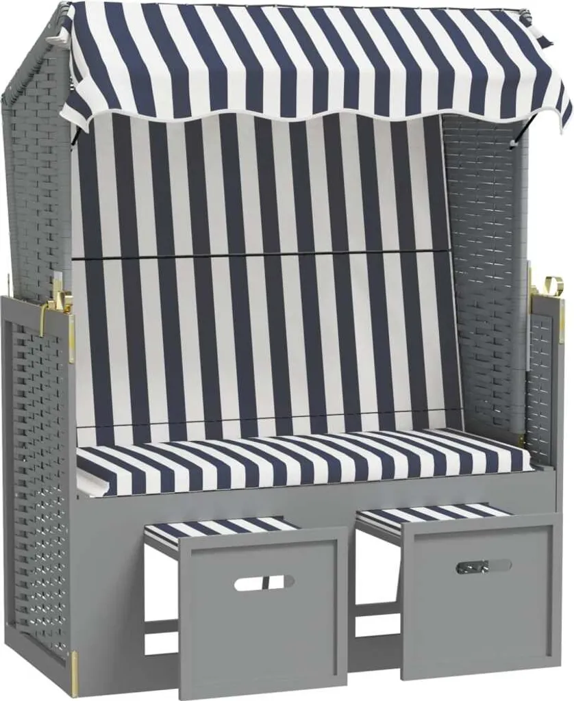 VidaXL Strandkorb Mit Dach Poly Rattan Und Massivholz Blau & Weiß 4 VidaXL Strandkorb Mit Dach Poly Rattan Und Massivholz Blau & Weiß – Bild 4