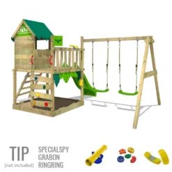 FATMOOSE Spielturm Klettergerüst JazzyJungle Mit Schaukel & Rutsche, Spielhaus Mit Sandkasten, Leiter & Spiel-Zubehör - Grün -Grünwelt Exporteren Garten-Winkel 1551f206e65c262b8130c7021c29c0d8