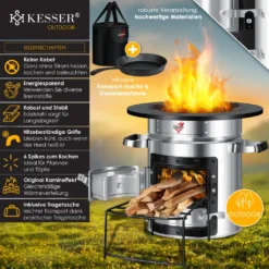 KESSER® Raketenofen Inkl. Grillpfanne Aus Gusseisen Mit Tragetasche Dutch Oven BBQ Rakete Holzofen Camping Campingkocher Campinggrill, Edelstahl, Farbe:Silber -Grünwelt Exporteren Garten-Winkel 156705beb64ffb348ed23ce824922b47