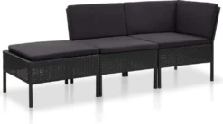 VIDAXL 3-tlg. Garten-Lounge-Set Mit Auflagen Poly Rattan Schwarz
