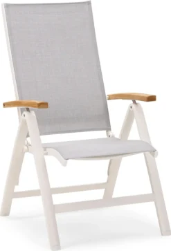Best Alu-Klappsessel Cavalese H 110 X B 62 X T 67 Cm, Sitztiefe 48 Cm, Mehrfach Verstellbar, Armlehne Aus Teakholz, Farbe Weiß