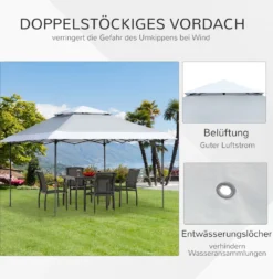 Outsunny Faltpavillon Pop-Up-Zelt Gartenpavillon Rollentasche Oxford-Gewebe 3,6 X 3,6m Hellgrau+Weiß -Grünwelt Exporteren Garten-Winkel 1671a7f72b647ac2ac244126001c99b2