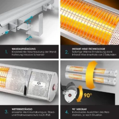 KESSER® Infrarot Heizstrahler 3000W IR-Gastro-Bar Terrassenstrahler Mit Fernbedienung Inkl. Schutzhülle Infrarotstrahler Quarzstrahler Terrassenheizer Wickeltischstrahler Wand-Heizstrahler Black, Leistung:3000W Silber -Grünwelt Exporteren Garten-Winkel 17707fc2968b0698b5a5103175238630