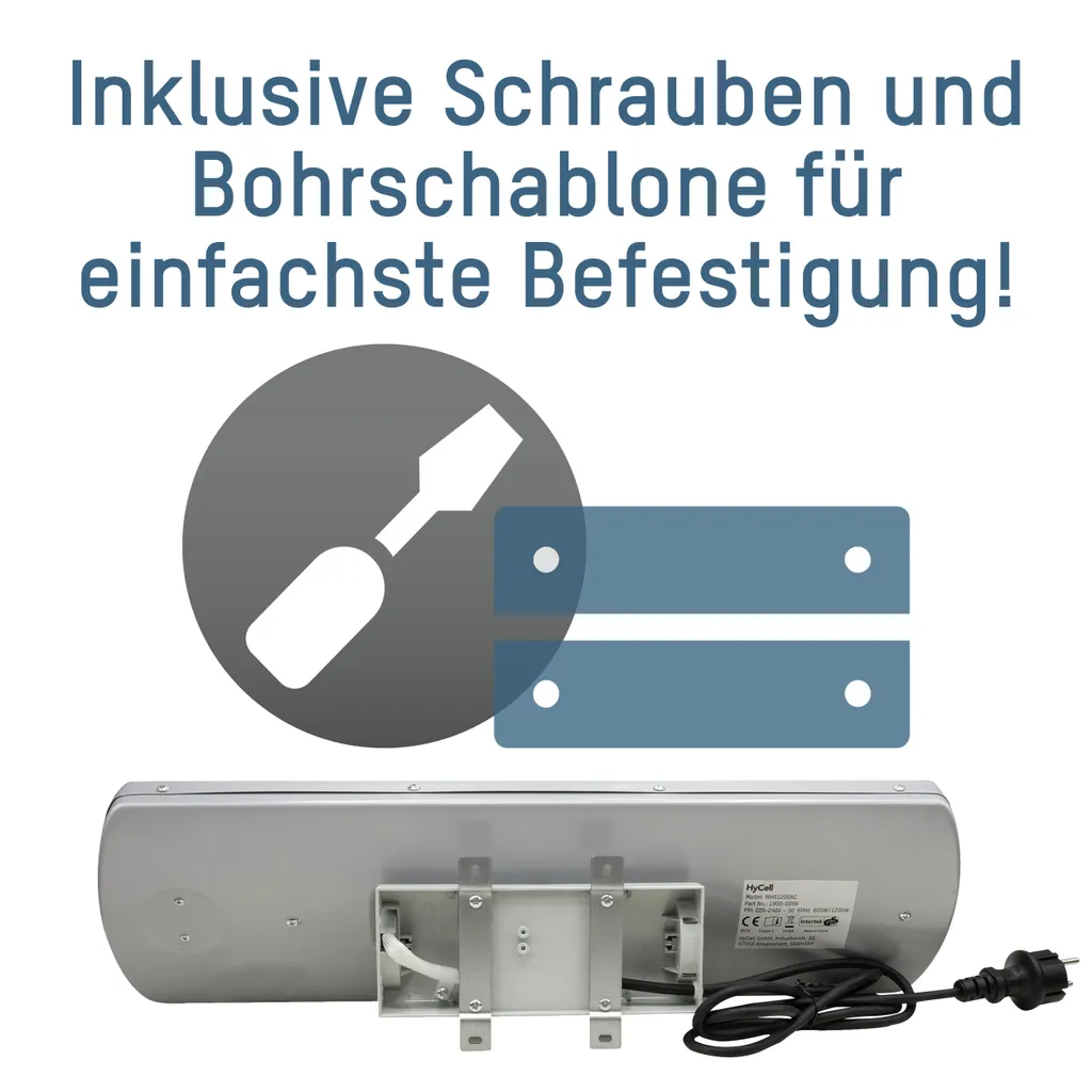 HyCell Wandheizstrahler Heizstrahler Zur Wandmontage Mit 2 Heizstufen (600W Oder 1200W) 7 HyCell Wandheizstrahler Heizstrahler Zur Wandmontage Mit 2 Heizstufen (600W Oder 1200W) – Bild 7