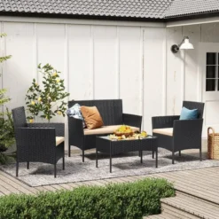 SONGMICS Balkonmöbel, Aus PE-Polyrattan, Lounge-Set, GGF004B05 -Grünwelt Exporteren Garten-Winkel 1879de77f659e1f90274aeef973b59a1