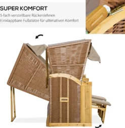 Outsunny Strandkorb 3-Sitzer Sonnenliege Mit Dach 2 Klapptischen Fußstütze Chaiselongue 5-stufige Rückenlehne XXL Polyrattan Natur 150 X 79 X 160 Cm -Grünwelt Exporteren Garten-Winkel 1981afbf5247a858243ab83638e531e5