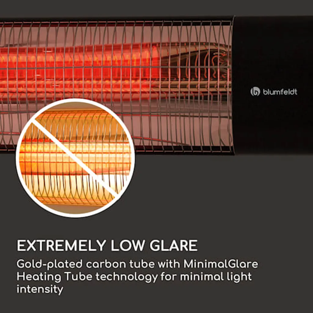 Blumfeldt Dark Wave Infrarotstrahler, Heizstrahler Terrasse, MinimalGlare Heating Tube: Goldbeschichtete Carbonröhre, 9 Heizstufen, Timer, IP65, LED-Display, Deckenheizstrahler Mit 2000 W 5 Blumfeldt Dark Wave Infrarotstrahler, Heizstrahler Terrasse, MinimalGlare Heating Tube: Goldbeschichtete Carbonröhre, 9 Heizstufen, Timer, IP65, LED-Display, Deckenheizstrahler Mit 2000 W – Bild 5