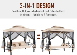 Outsunny Hollywoodschaukel Gartenschaukel Schaukel Mit Seitenwänden 3-Sitzer Beige 230 X 149 X 232cm -Grünwelt Exporteren Garten-Winkel 19fcaa572283b4be9bd6ee4089d7fe59