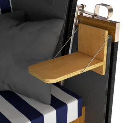 Sanzaro Strandkorb XL120 Cm Deluxe Zweisitzer Holz Und Poly-Rattan Volllieger 4 X Kissen Klappbare Rückenlehne 2 Personen Blau-Weiss Blockstreifen -Grünwelt Exporteren Garten-Winkel 1be8043abd396daea9649deee2332fea