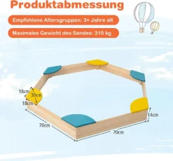 COSTWAY 140 X 122 X 14 Cm Sandkasten Holz, Sandbox Mit 6 Integrierten Sitzen, Sandkiste Für Kinder Ab 3 Jahre -Grünwelt Exporteren Garten-Winkel 1bf3eb64660a05802f50e39348619160